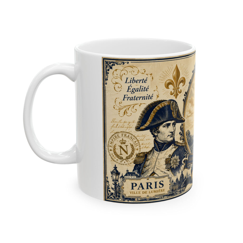 Ceramic Travel Mug Vintage France Emblem Mug Eiffel Tower Fleur de Lis Coffee Cup Gift