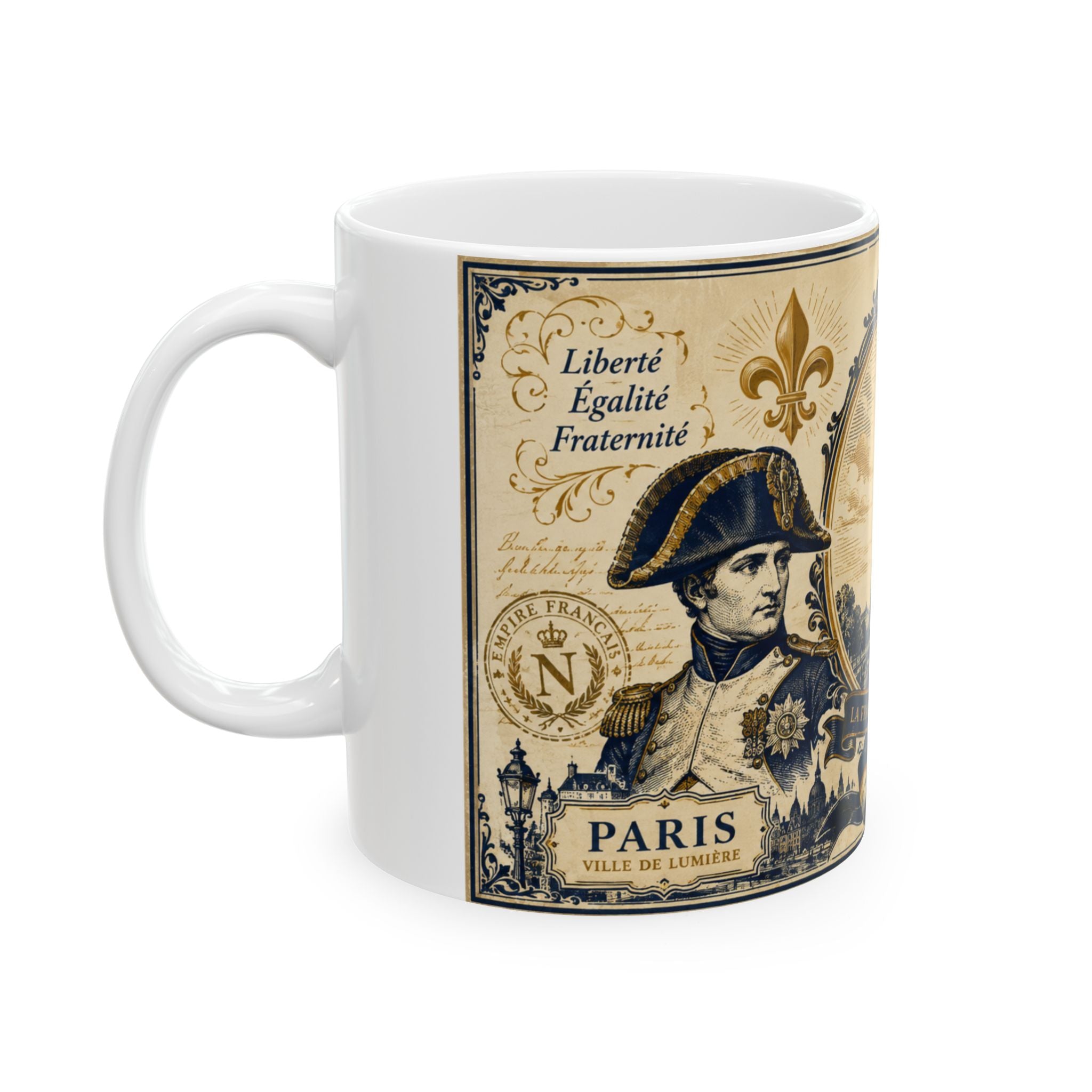 Ceramic Travel Mug Vintage France Emblem Mug Eiffel Tower Fleur de Lis Coffee Cup Gift
