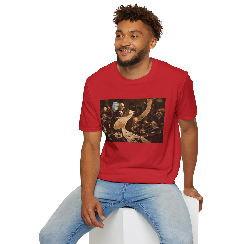 Funny USA Unisex Softstyle T-Shirt Giant Declaration Team Funny Patriotic T-Shirt United States of America Benjamin Franklin George Washington Tshirts