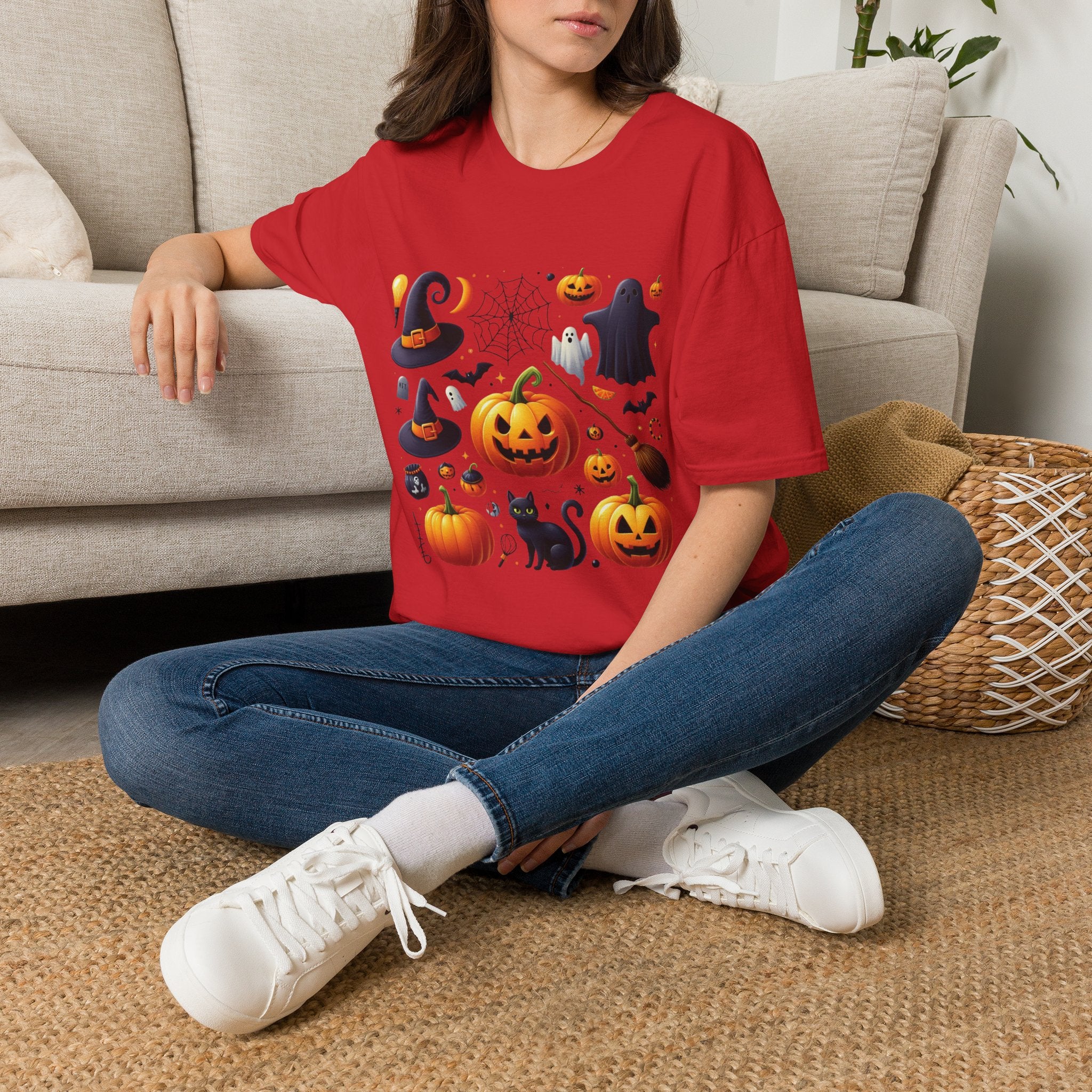 Halloween Pumpkin Face Funny Scary Mens Cotton T-Shirt Tee Top Unisex Women Gift