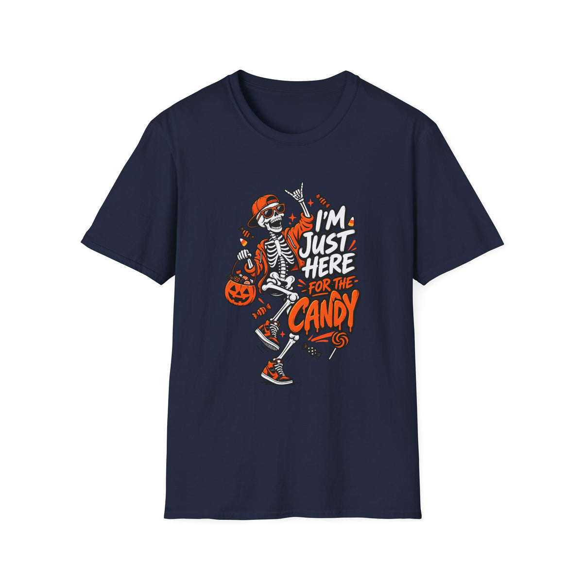 I'm Just Here for the Candy Shirt | Funny Dancing Skeleton Halloween Tee | Dark Humor Graphic T-Shirt