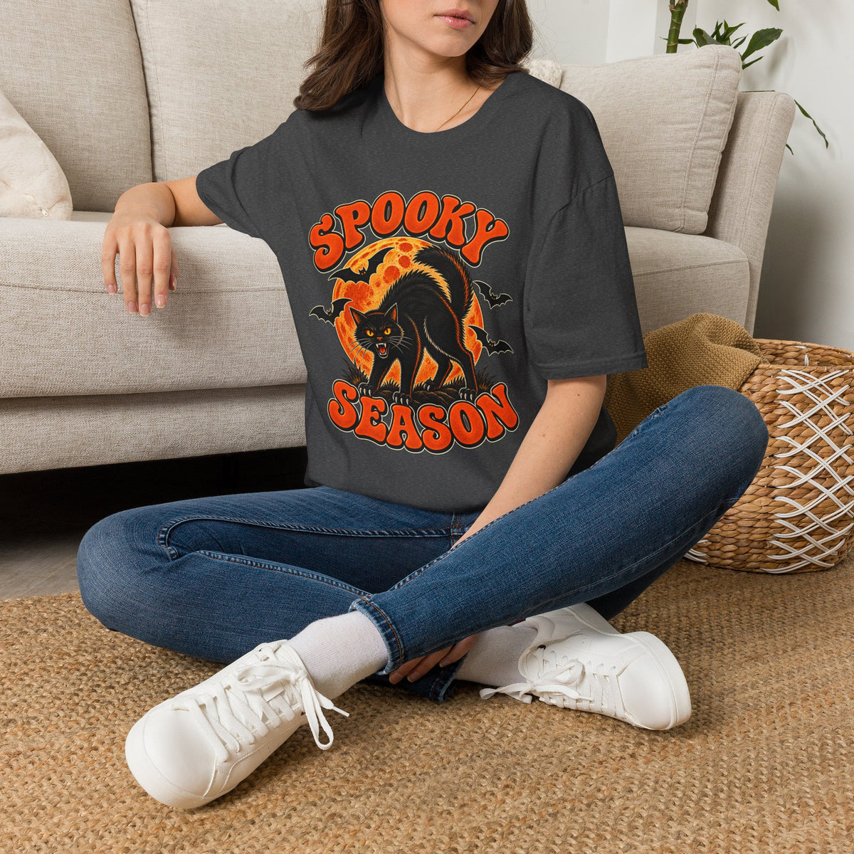 Retro Black Cat Halloween Shirt | Vintage Spooky Season Graphic Tee | Womens Halloween T-Shirt