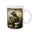 Funny Dinosaur Sitting on Toilet Reading Newspaper Mug Gift Animal Coffee 11oz