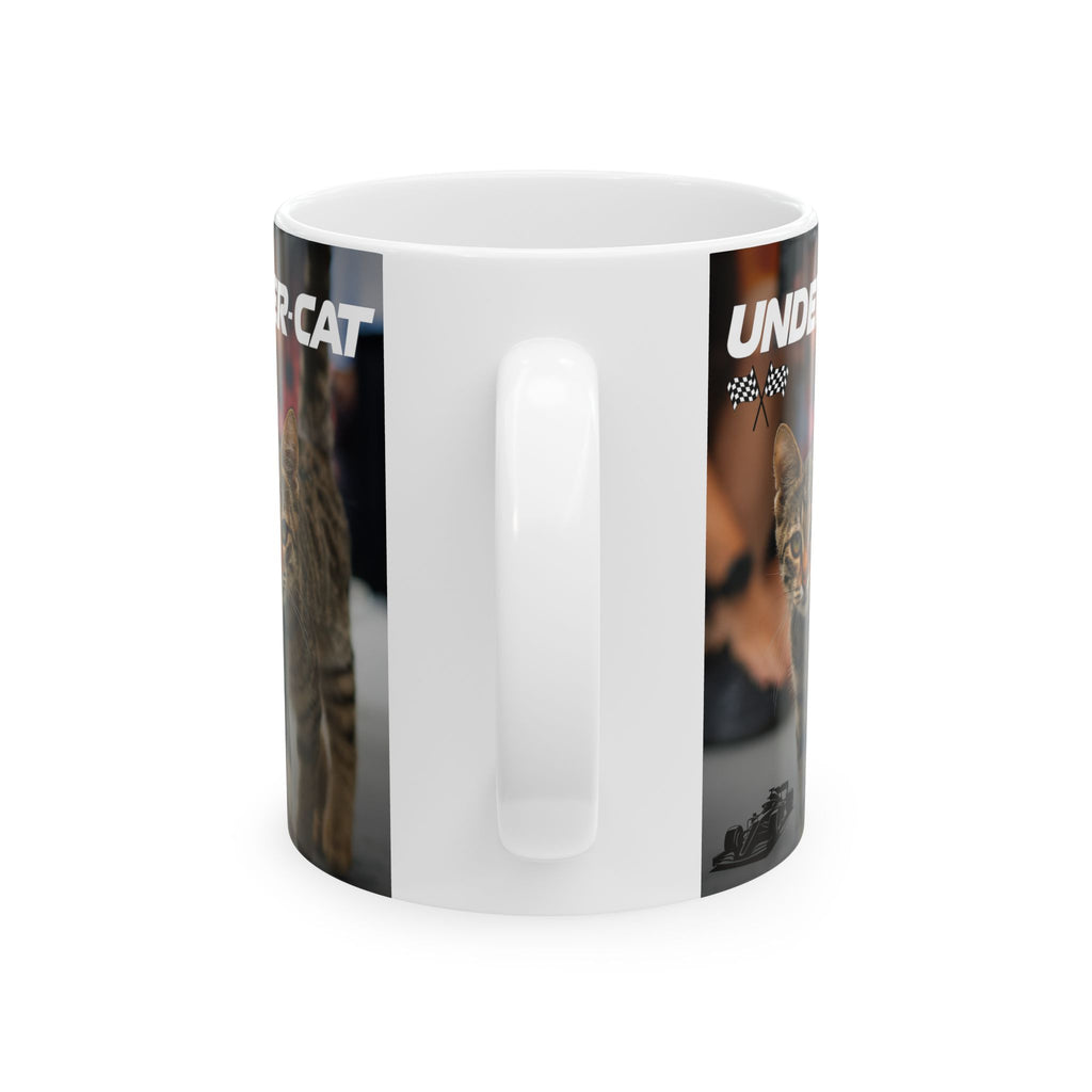 Under-Cat Funny F1 Cat Unique Gift for Fans Coffee Cup Ceramic Tea Mug Baku Race 11oz