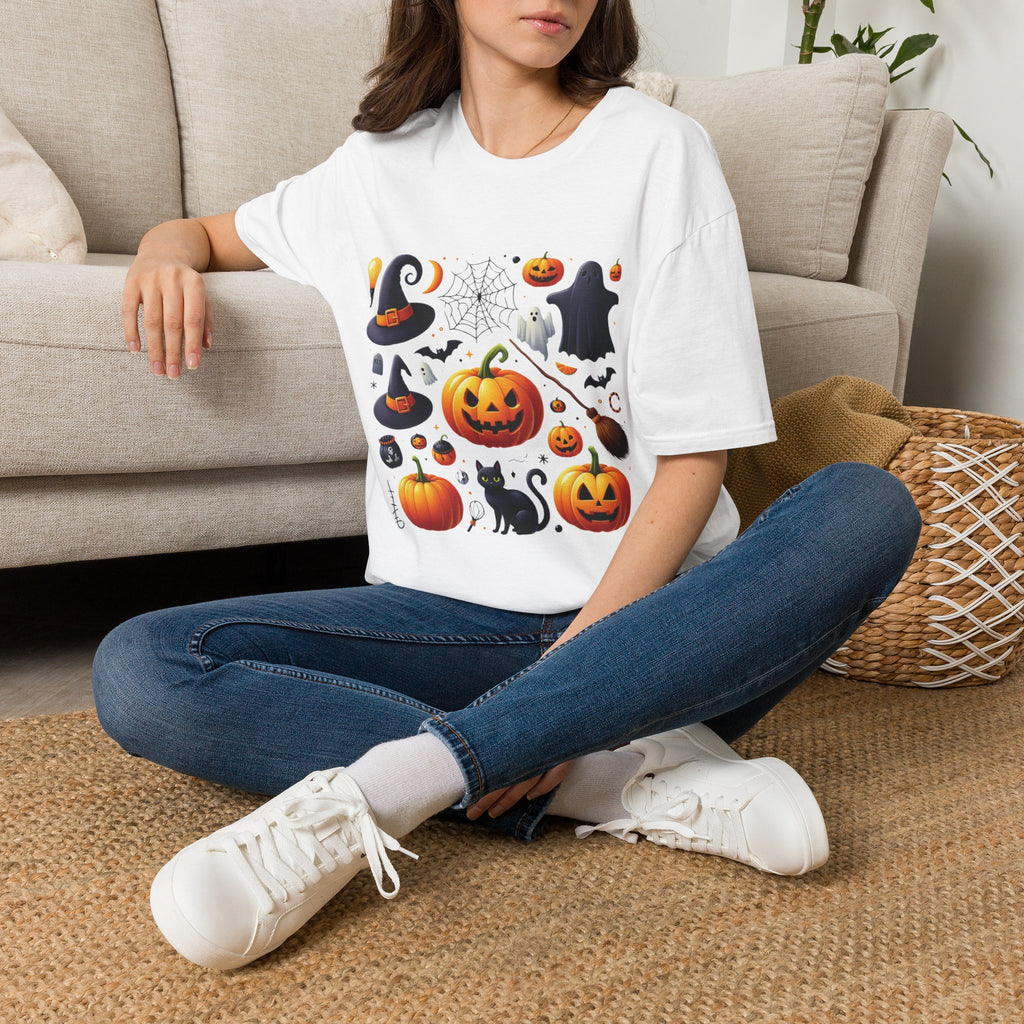 Halloween Pumpkin Face Funny Scary Mens Cotton T-Shirt Tee Top Unisex Women Gift