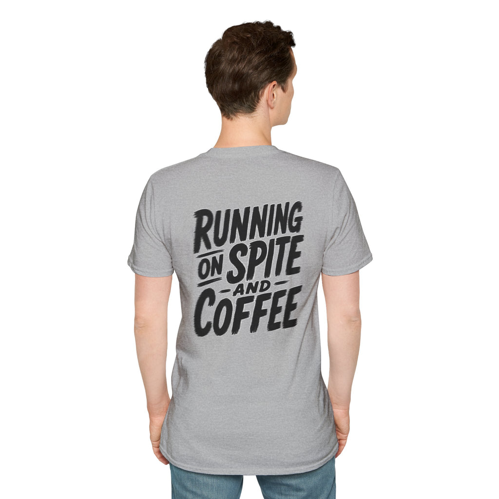 Funny Dark Humor Tshirt Running on Spite and Coffee Shirt — Dark Humor Coffee Lover Graphic Tee