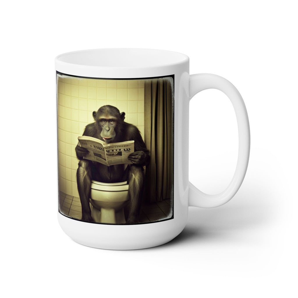 Monkey Sitting on The Toilet Reading Newspaper Funny AI Gift Coffee Tea Mug 15oz
