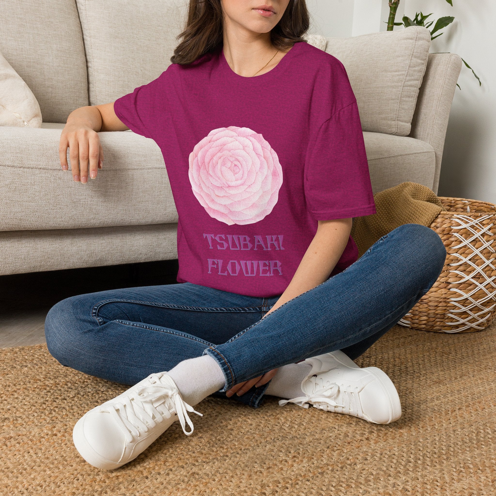 Tsubaki Japanese Camellia Unisex Softstyle T-Shirt Gift Cotton Japan Art Flower