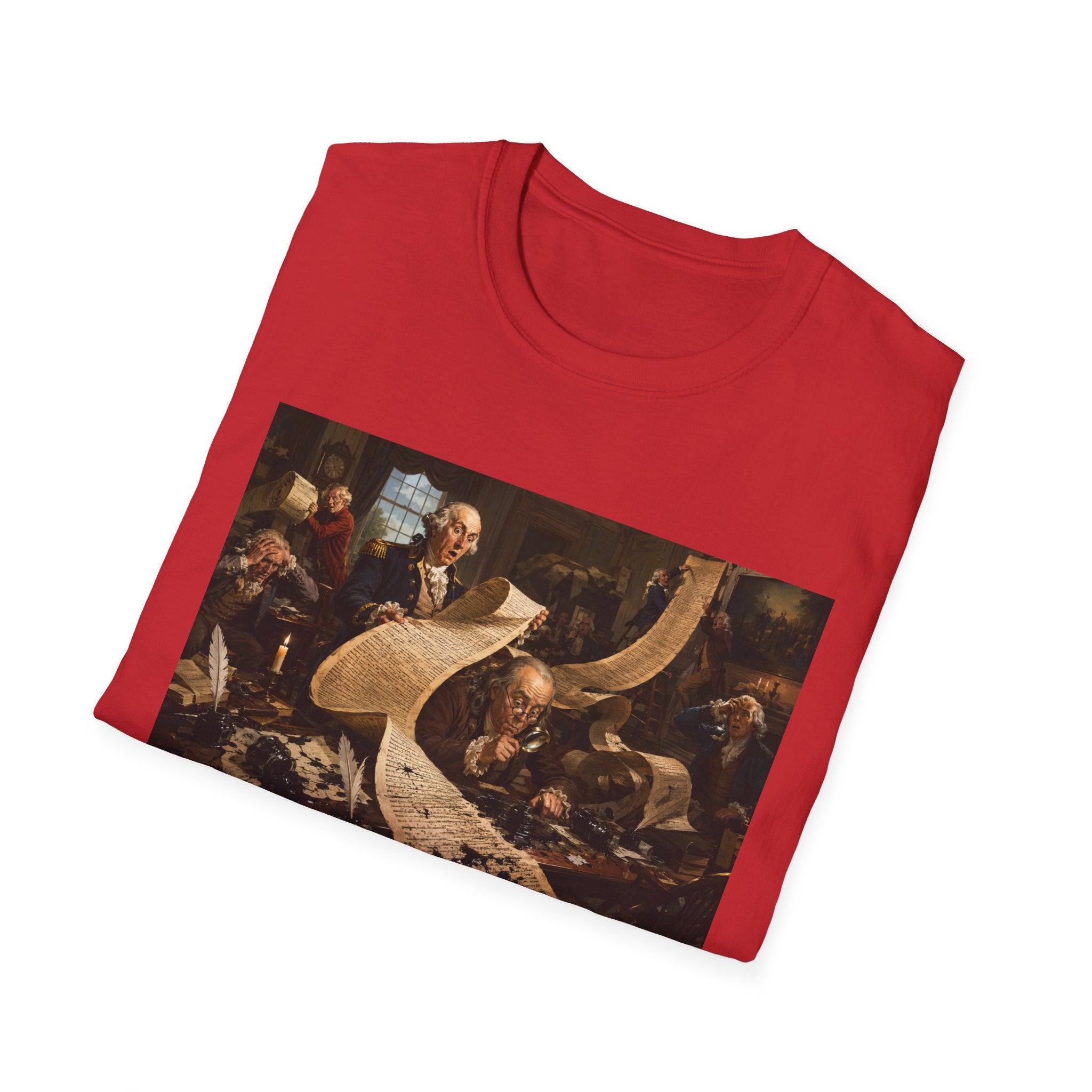Funny USA Unisex Softstyle T-Shirt Giant Declaration Team Funny Patriotic T-Shirt United States of America Benjamin Franklin George Washington Tshirts