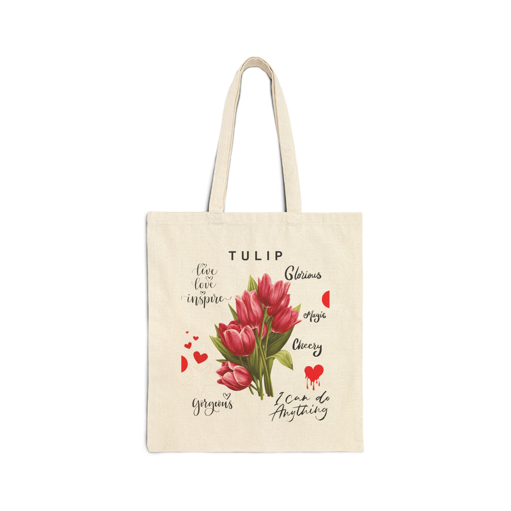 Floral Tote Bag Cute Botanical Print Stylish 100% Cotton Canvas Tulip Bag Gift Best Gift