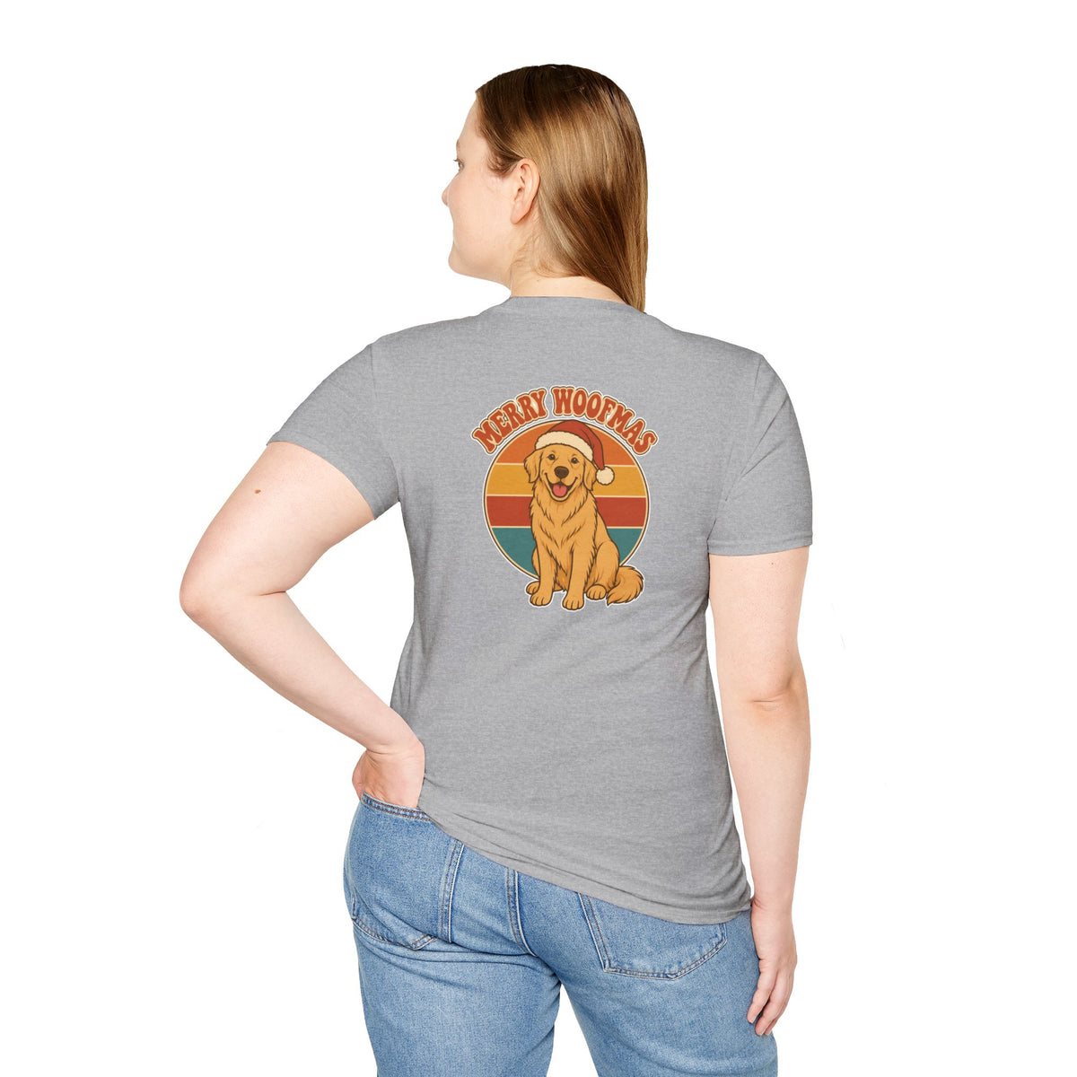 Retro Christmas Dog T-Shirt Merry Woofmas Vintage Dog Lover Shirt Unisex Softstyle Tee Christmas Gift