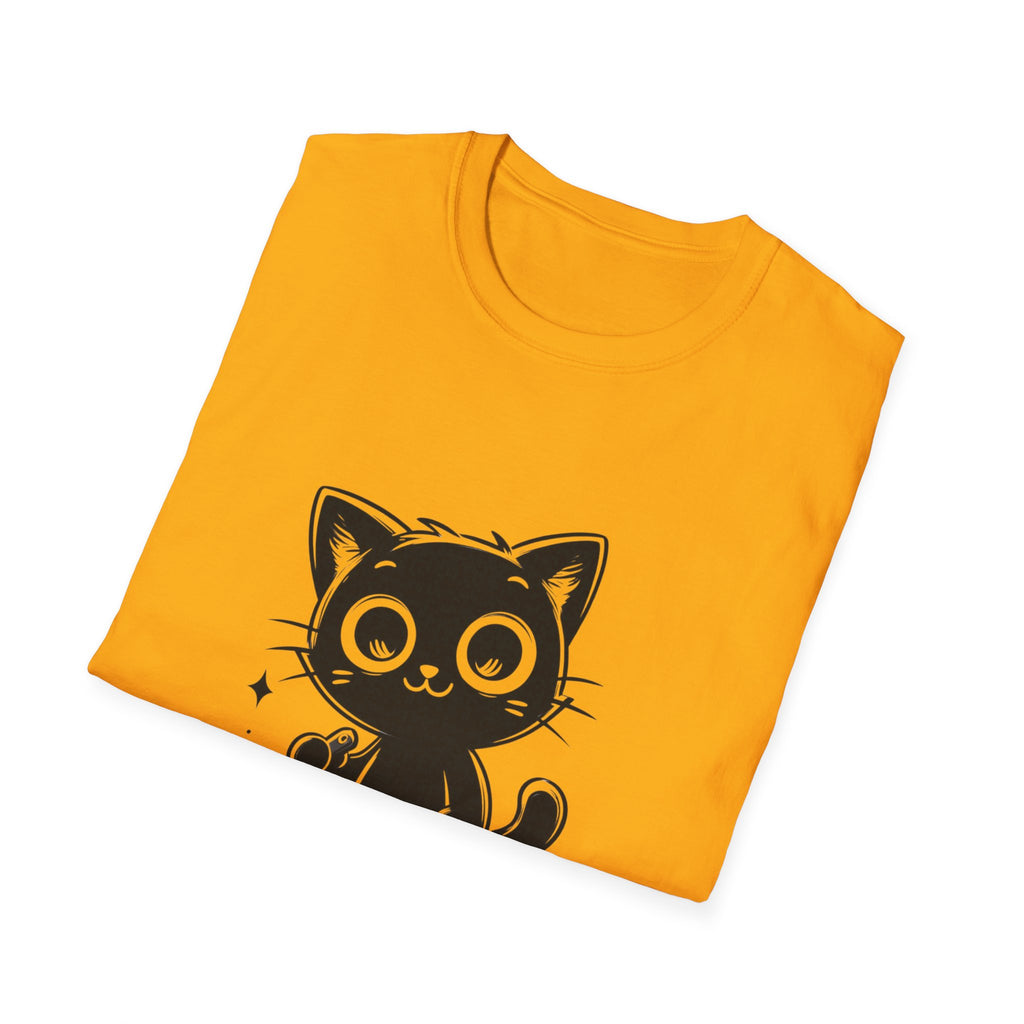 Women's and Men's Funny Cat T-shirt you saw nothing cat with bloody knife Halloween tee Soft Unisex Tshirt Gift for Her