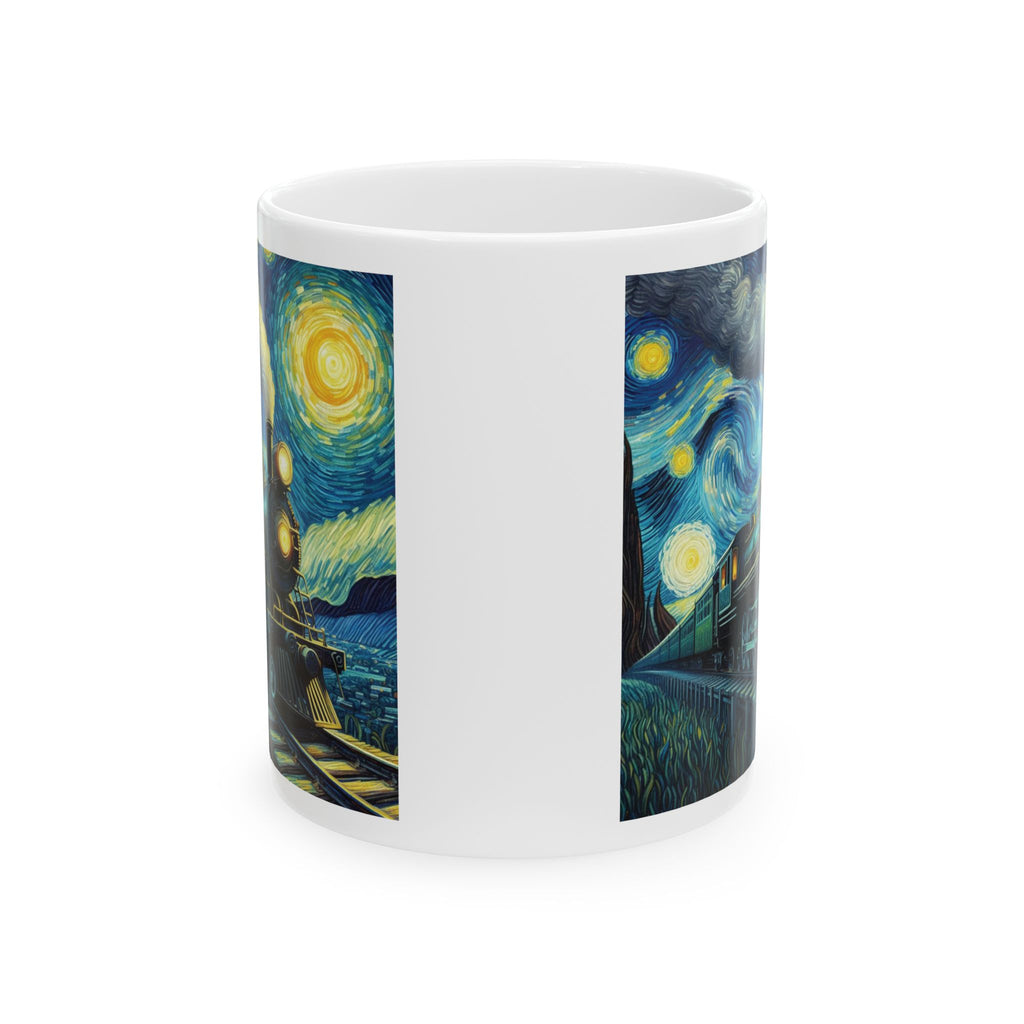 Stunning Steam Train Mug Van Gogh Starry Night Tea Coffee Cup Unique Gift Art AI