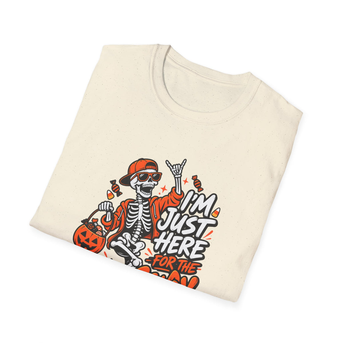 I'm Just Here for the Candy Shirt | Funny Dancing Skeleton Halloween Tee | Dark Humor Graphic T-Shirt