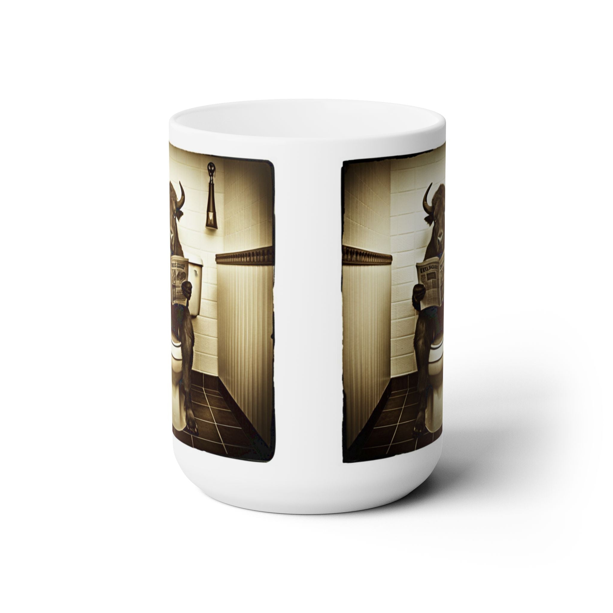 Funny Buffalo Sitting on Toilet Reading Newspaper Gift Animal Coffee Mug 15oz