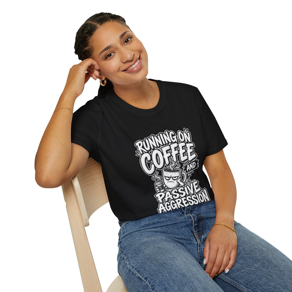 Funny Dark Humor Tshirt — Funny Office Tshirt Dark Humor Graphic Tee Unique Coworker Gift  RUNNING ON COFFEE AND PASSIVE AGGRESSION Shirt