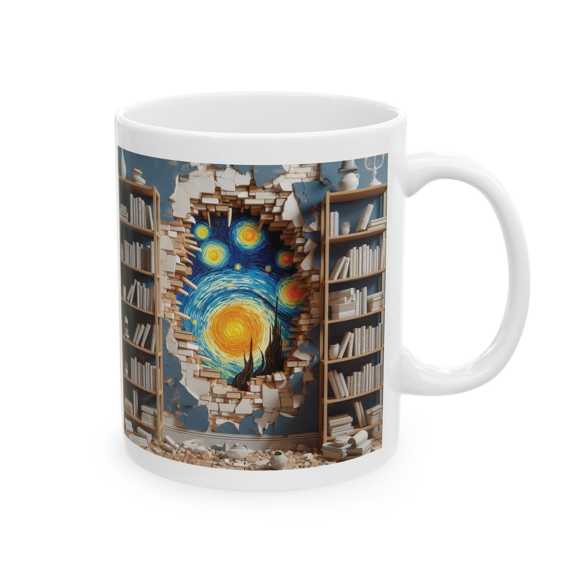3D Bookshelf Mug-Library Book Shelf Mugs Book Lover Ceramic Van Gogh Cup Gifts 2027 11oz