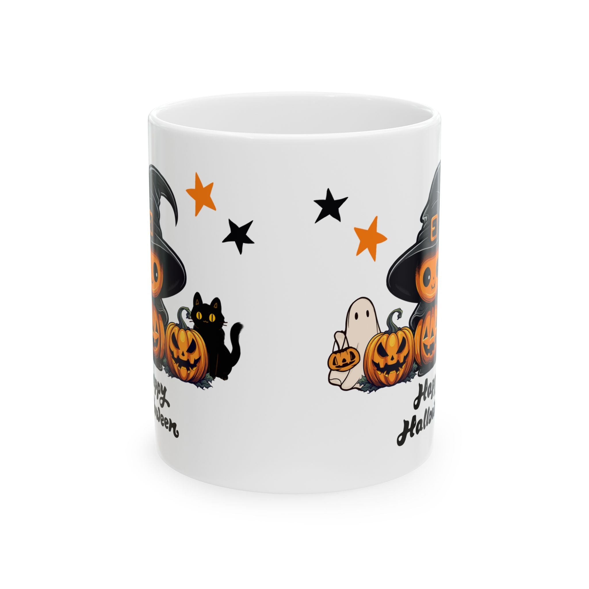 Cute Happy Halloween Funny Coffee Mug Gift For Kids Pumpkin Spooky Cat Boo 11oz