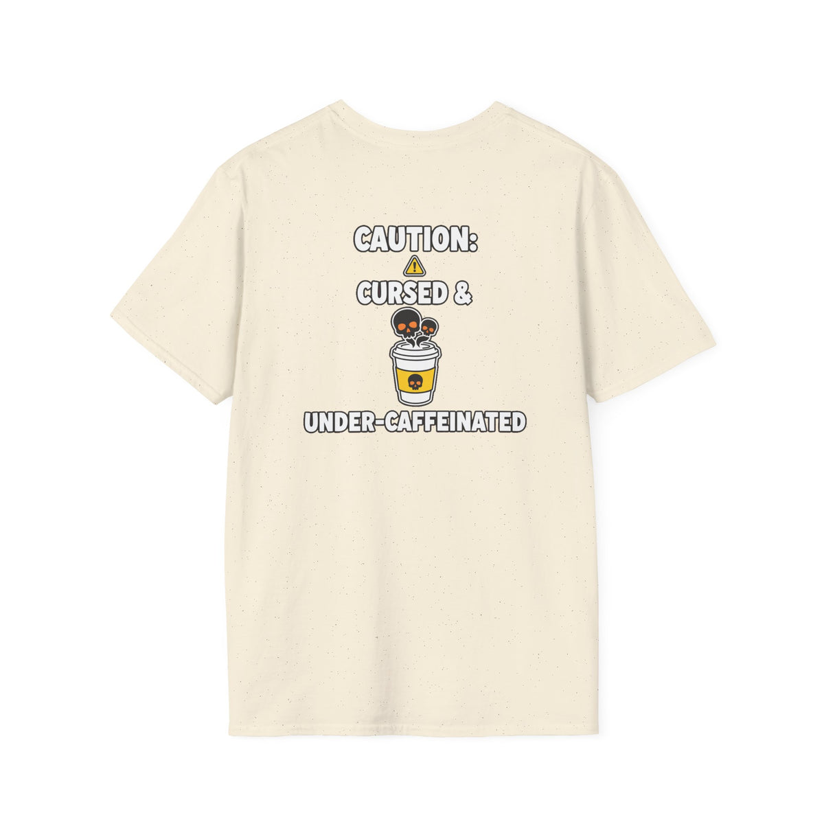 Dark Humor Halloween Shirt Caution Cursed And Under Caffeinated Funny Coffee Sarcastic Unisex Softstyle Tee Adult Halloween Gift