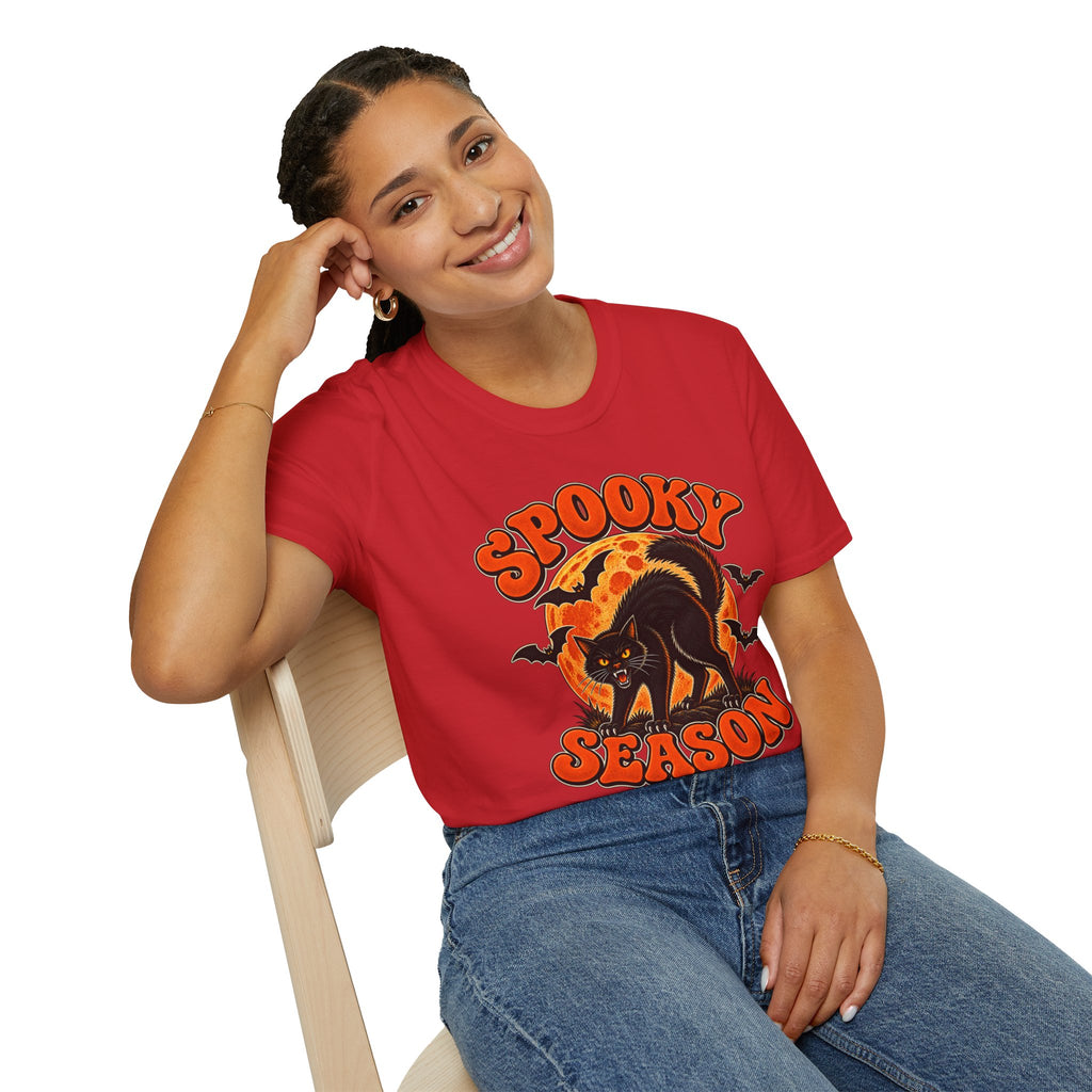 Retro Black Cat Halloween Shirt | Vintage Spooky Season Graphic Tee | Womens Halloween T-Shirt