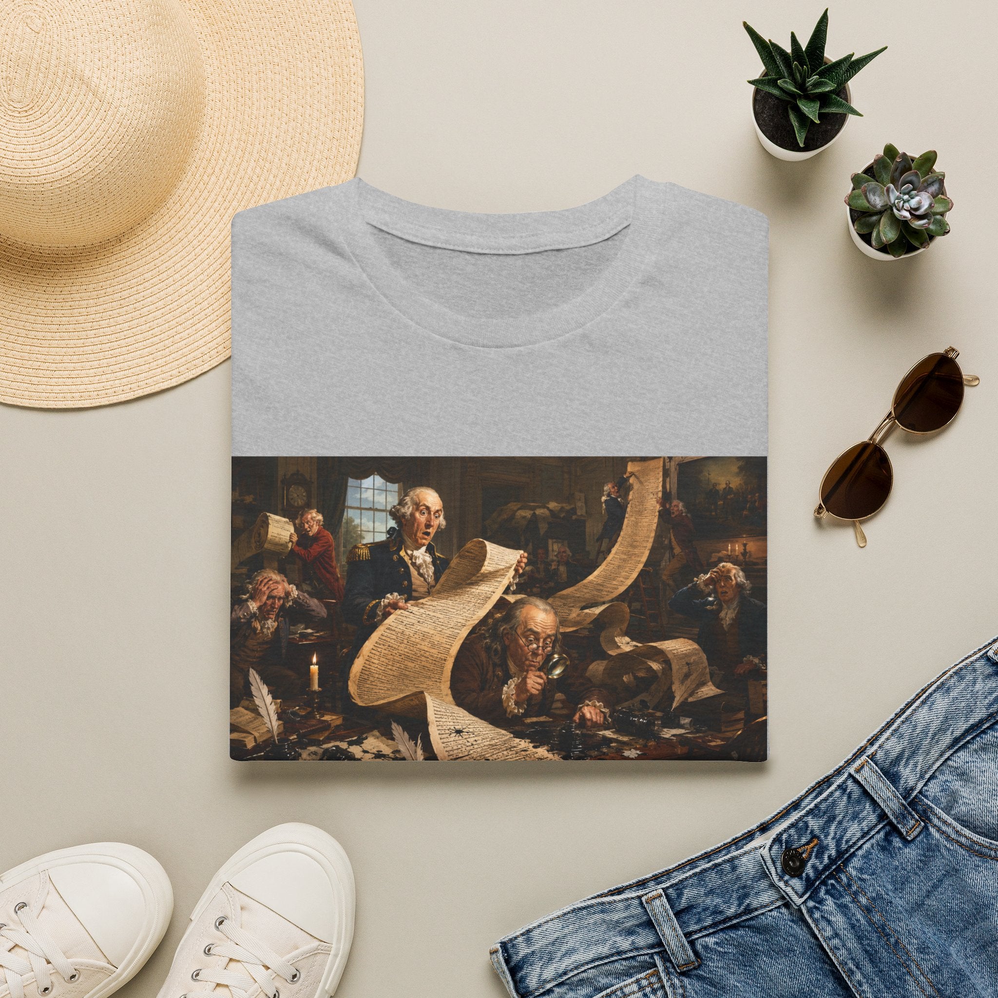 Funny USA Unisex Softstyle T-Shirt Giant Declaration Team Funny Patriotic T-Shirt United States of America Benjamin Franklin George Washington Tshirts