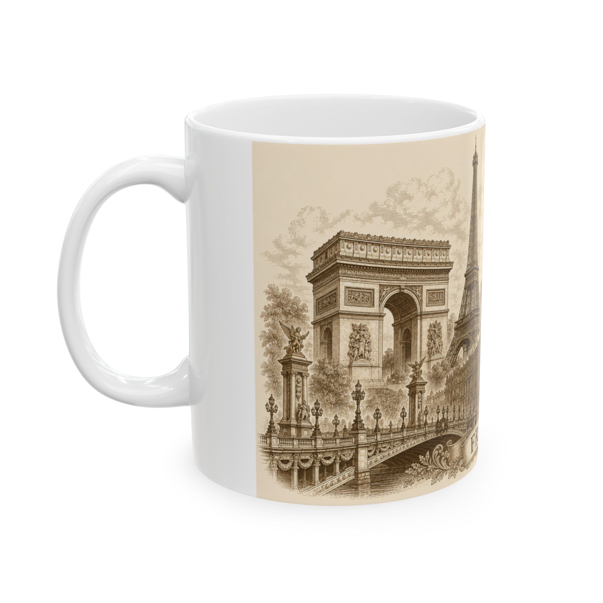 Ceramic Travel Mug French Landmarks Mug — Eiffel Tower Notre Dame Versailles Coffee Cup Gift 11oz 15oz