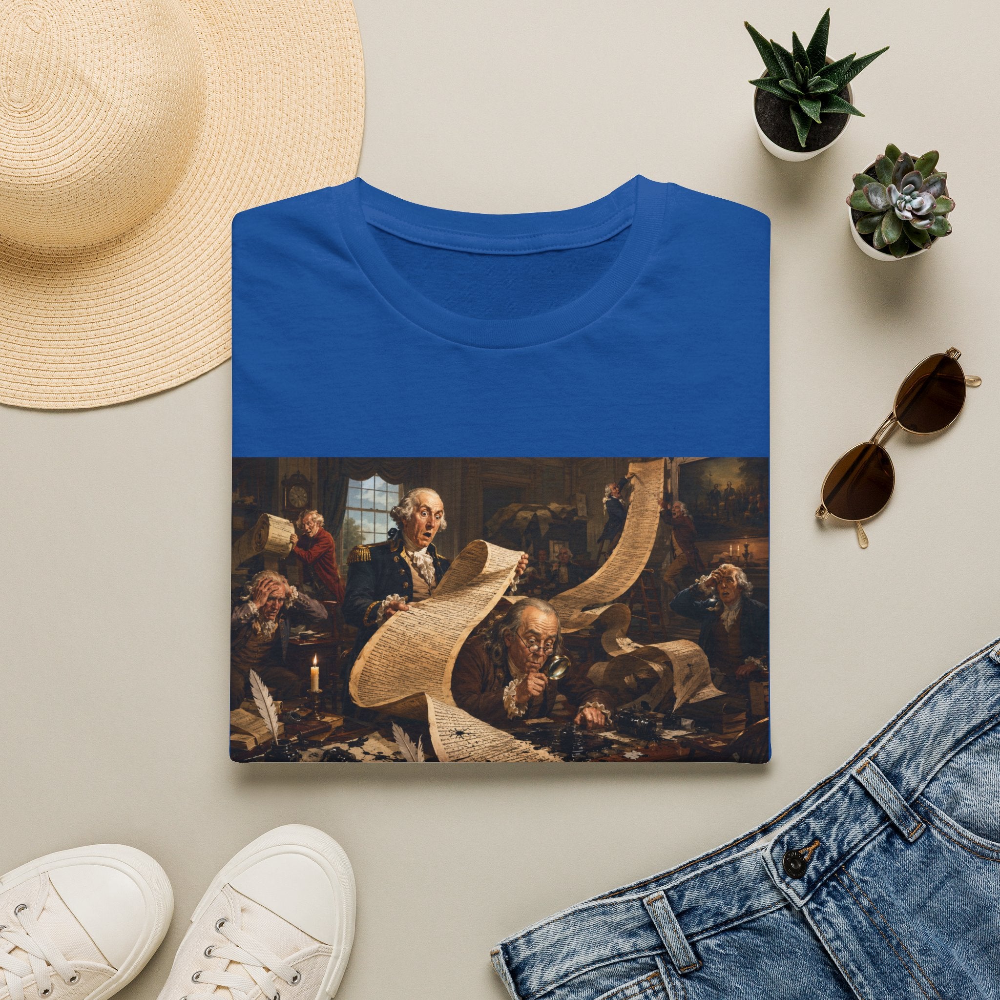 Funny USA Unisex Softstyle T-Shirt Giant Declaration Team Funny Patriotic T-Shirt United States of America Benjamin Franklin George Washington Tshirts