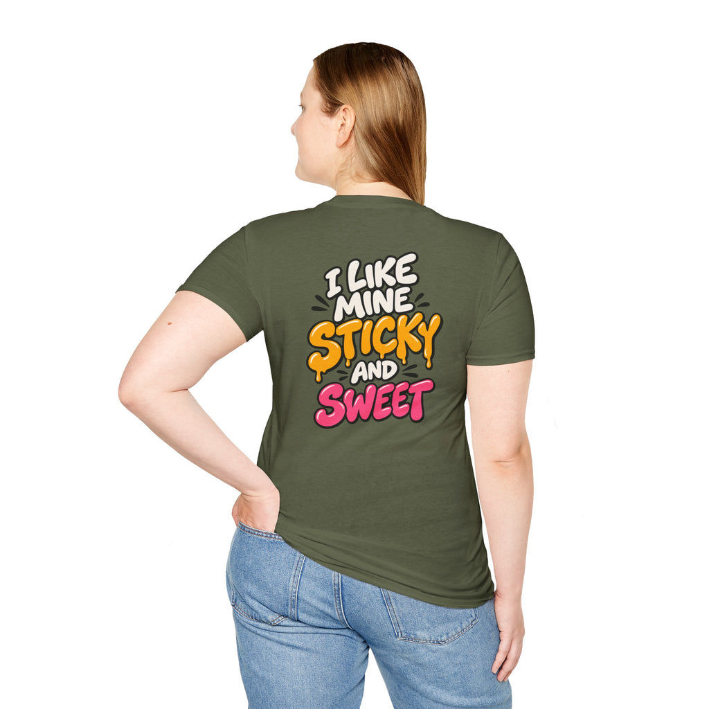Dark Humor Funny Tshirt I LIKE MINE STICKY AND SWEET Tee Unique Gift