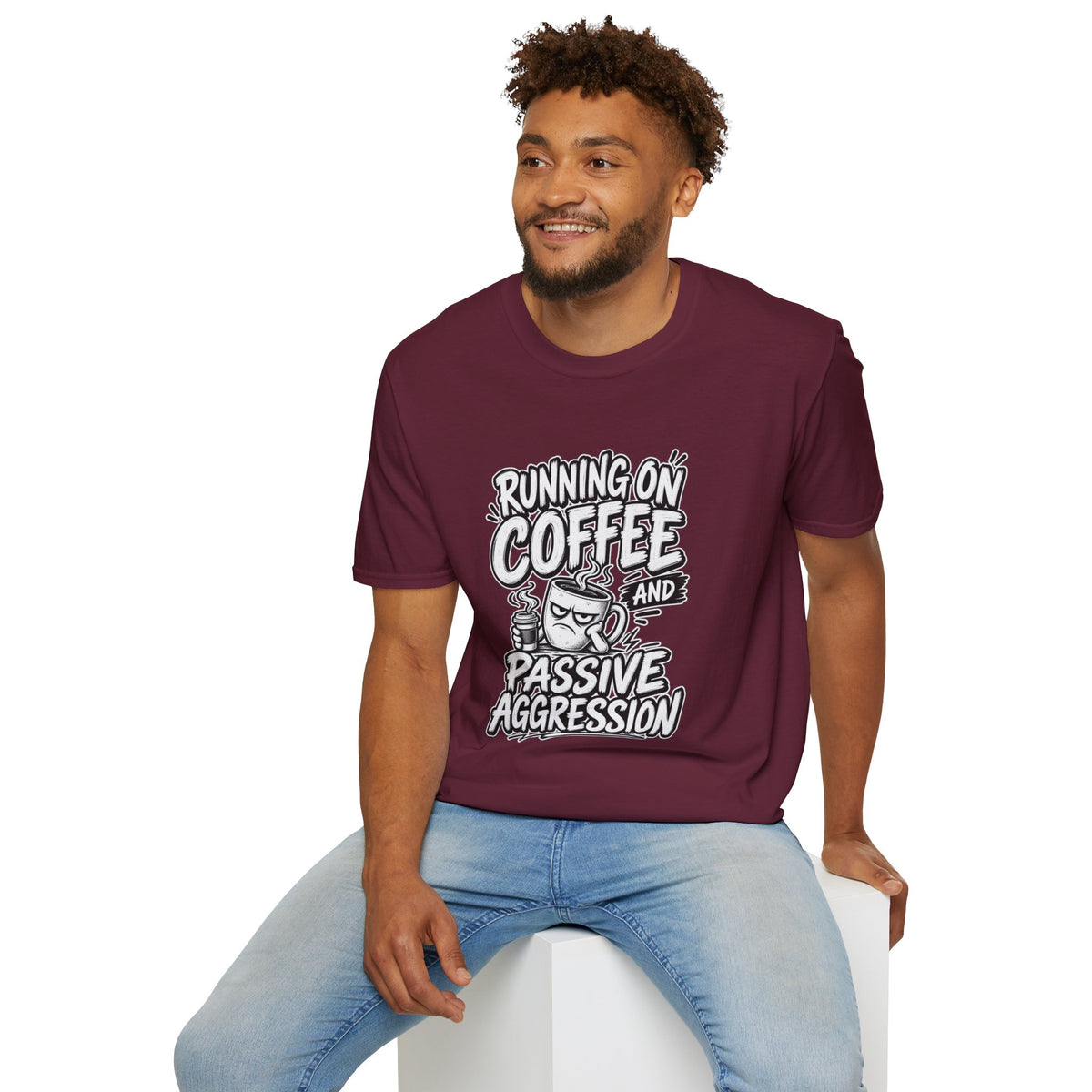 Funny Dark Humor Tshirt — Funny Office Tshirt Dark Humor Graphic Tee Unique Coworker Gift  RUNNING ON COFFEE AND PASSIVE AGGRESSION Shirt