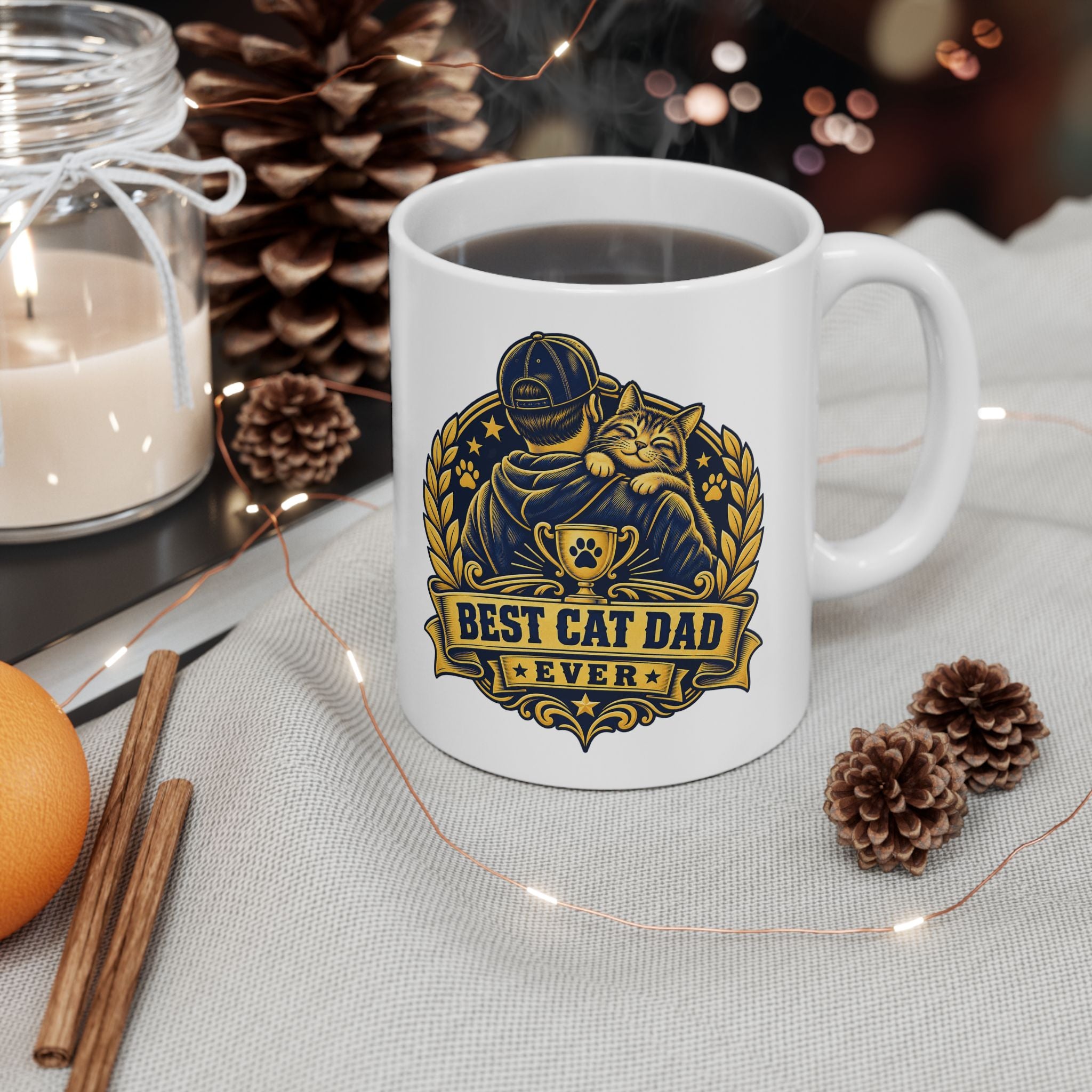 Best Cat Dad Ever Mug Vintage Trophy Badge Coffee Cup Gift Funny Coffee Mug