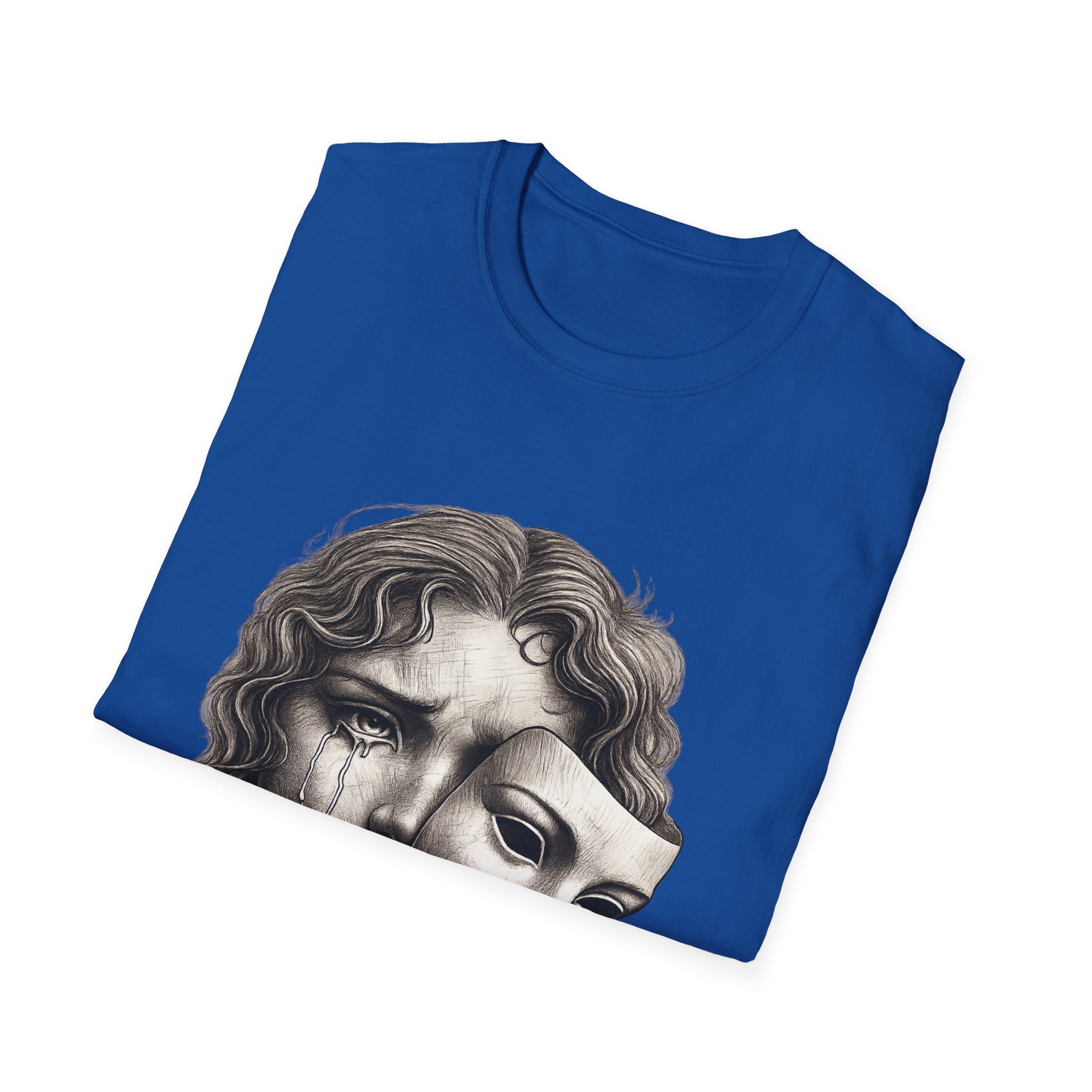 Crying Woman Mask Art T-Shirt | Hidden Emotions Sketch Graphic Tee Unisex Unisex Softstyle T-Shirt