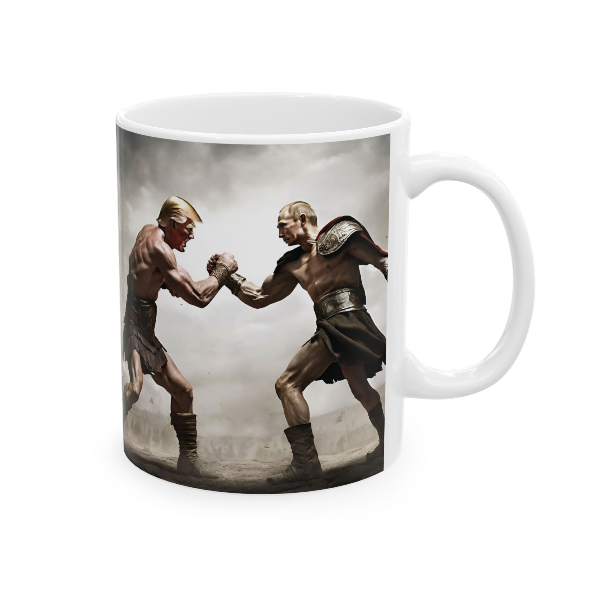 Donald Trump vs Vladimir Putin Battle in Arena Funny Coffee Mug Spartacus 11oz 2026 Usa Russia