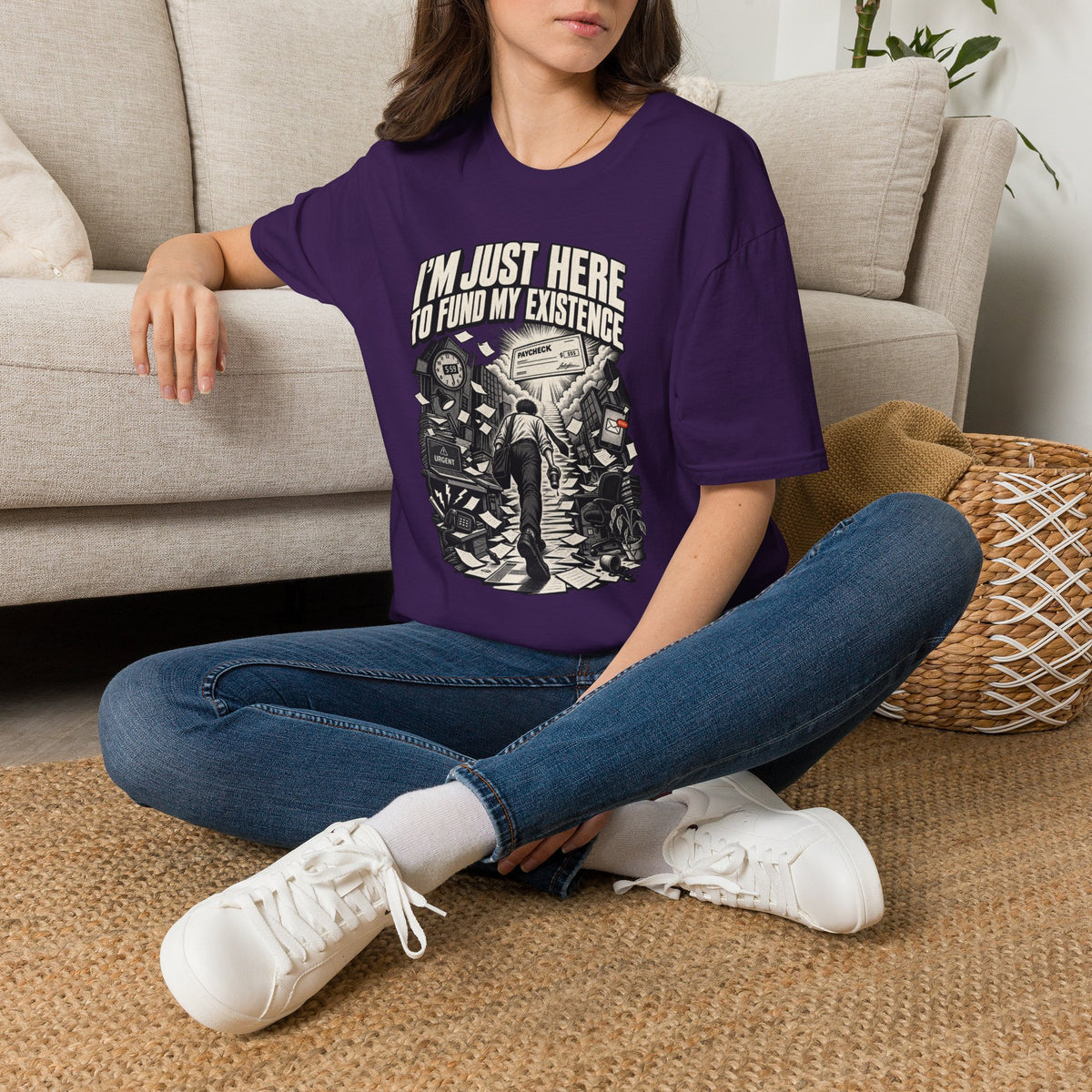 Funny Dark Humor Tshirt — Funny Office Tshirt Dark Humor Graphic Tee Unique Coworker Gift I'M JUST HERE TO FUND MY EXISTENCE Shirt
