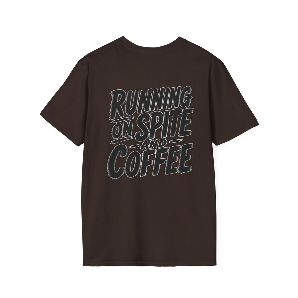 Funny Dark Humor Tshirt Running on Spite and Coffee Shirt — Dark Humor Coffee Lover Graphic Tee