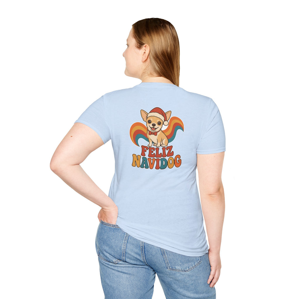 Retro Christmas Dog T-Shirt Feliz Navidog Vintage Dog Lover Shirt Unisex Softstyle Tee Christmas Gift