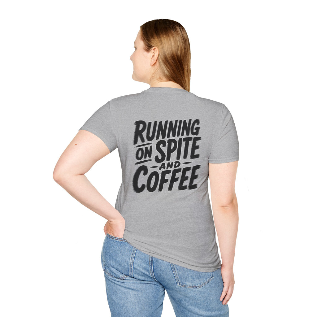 Funny Dark Humor Tshirt Running on Spite and Coffee Shirt — Dark Humor Coffee Lover Graphic Tee