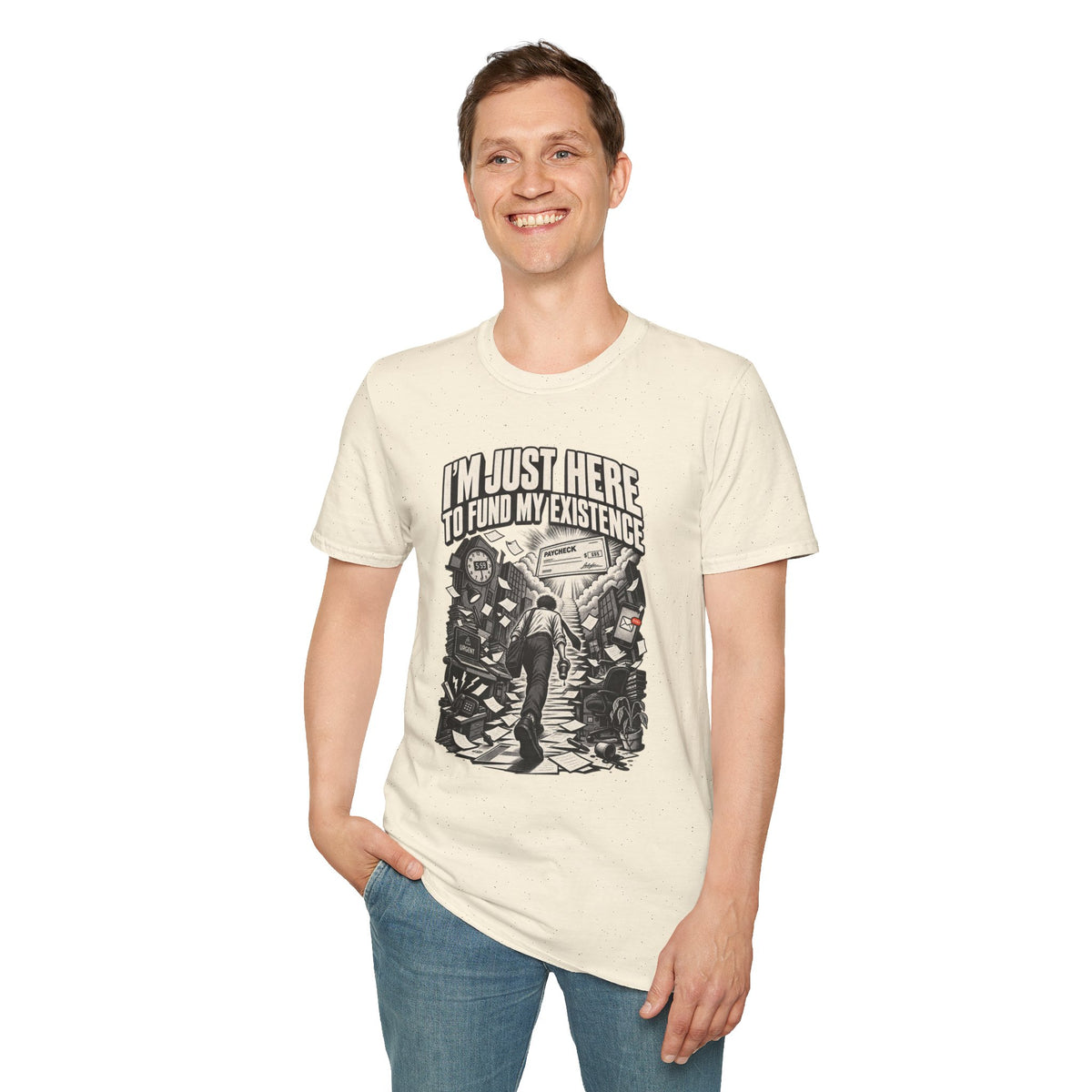 Funny Dark Humor Tshirt — Funny Office Tshirt Dark Humor Graphic Tee Unique Coworker Gift I'M JUST HERE TO FUND MY EXISTENCE Shirt