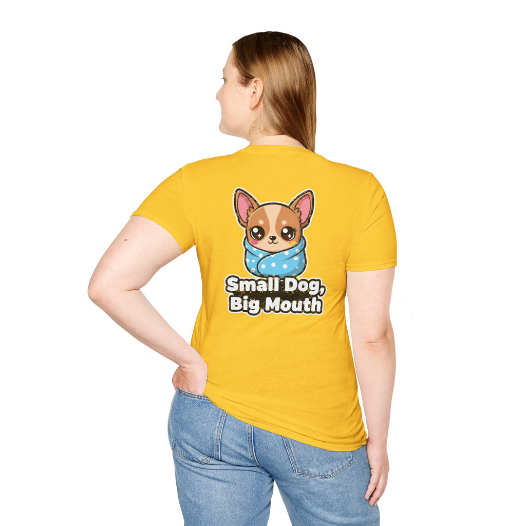 Cute Chihuahua Shirt Small Dog, Big Mouth Funny Dog Lover Unisex Softstyle Tee Gift