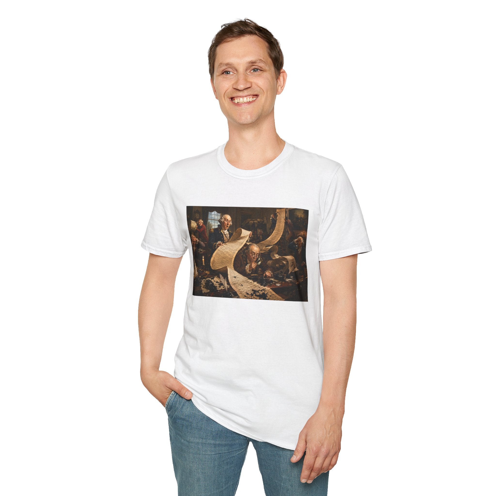 Funny USA Unisex Softstyle T-Shirt Giant Declaration Team Funny Patriotic T-Shirt United States of America Benjamin Franklin George Washington Tshirts