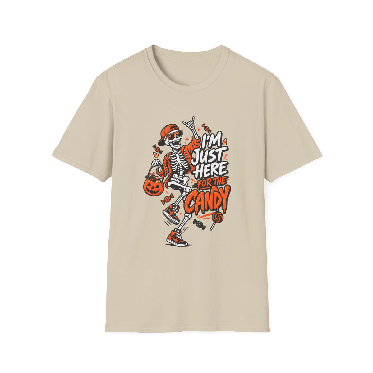 I'm Just Here for the Candy Shirt | Funny Dancing Skeleton Halloween Tee | Dark Humor Graphic T-Shirt