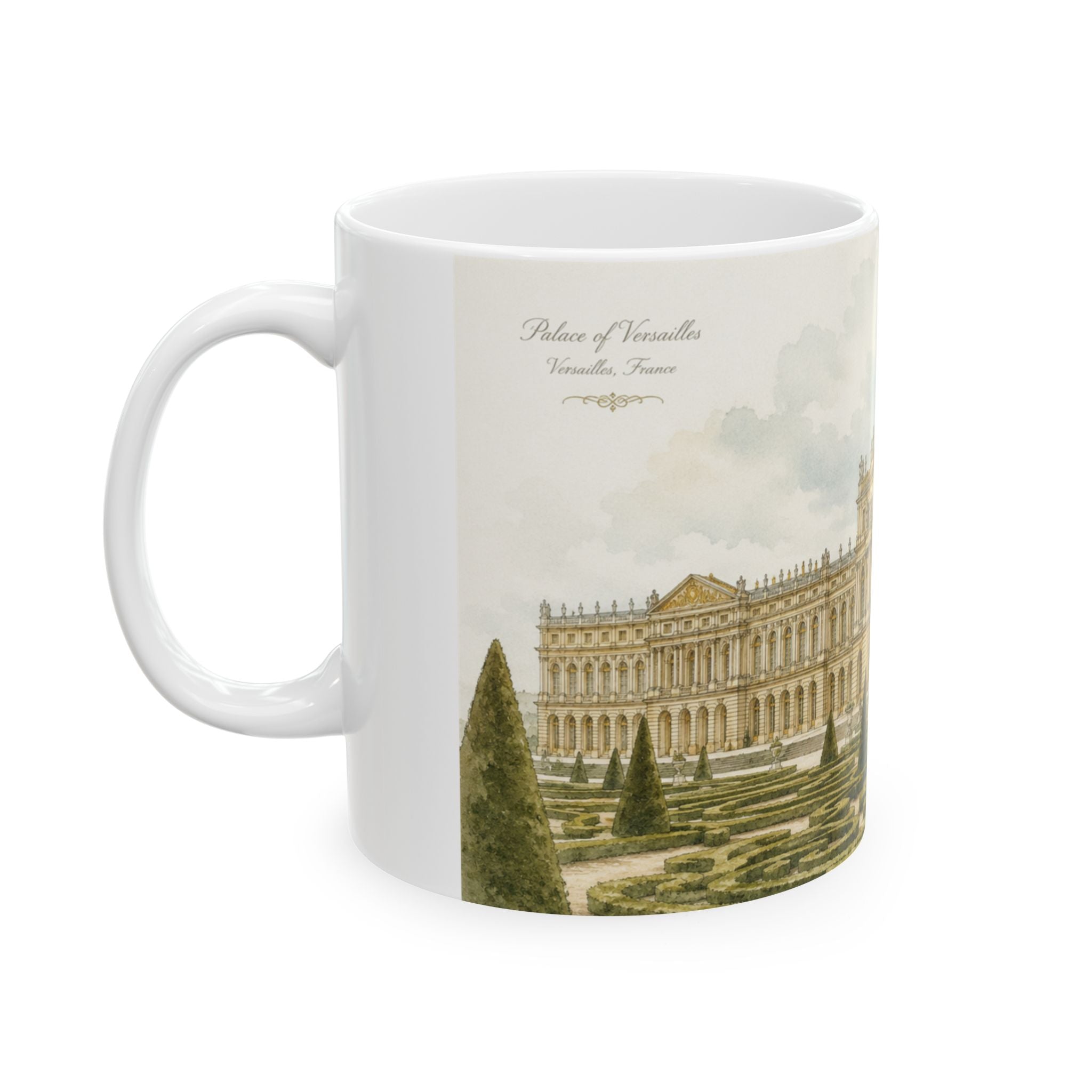 Palace of Versailles Mug Elegant Watercolor French Garden Coffee Cup Gift Ceramic Travel Mug