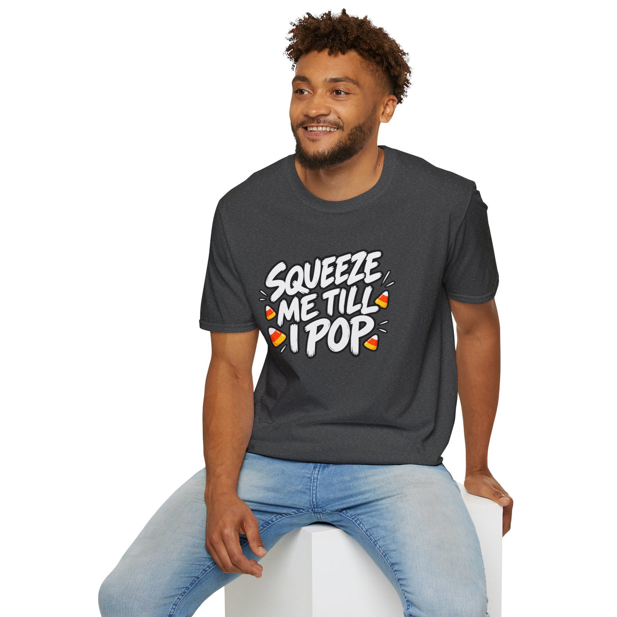 Funny Halloween Shirt Squeeze Me Till I Pop Candy Corn Novelty Tee Graphic T-Shirt
