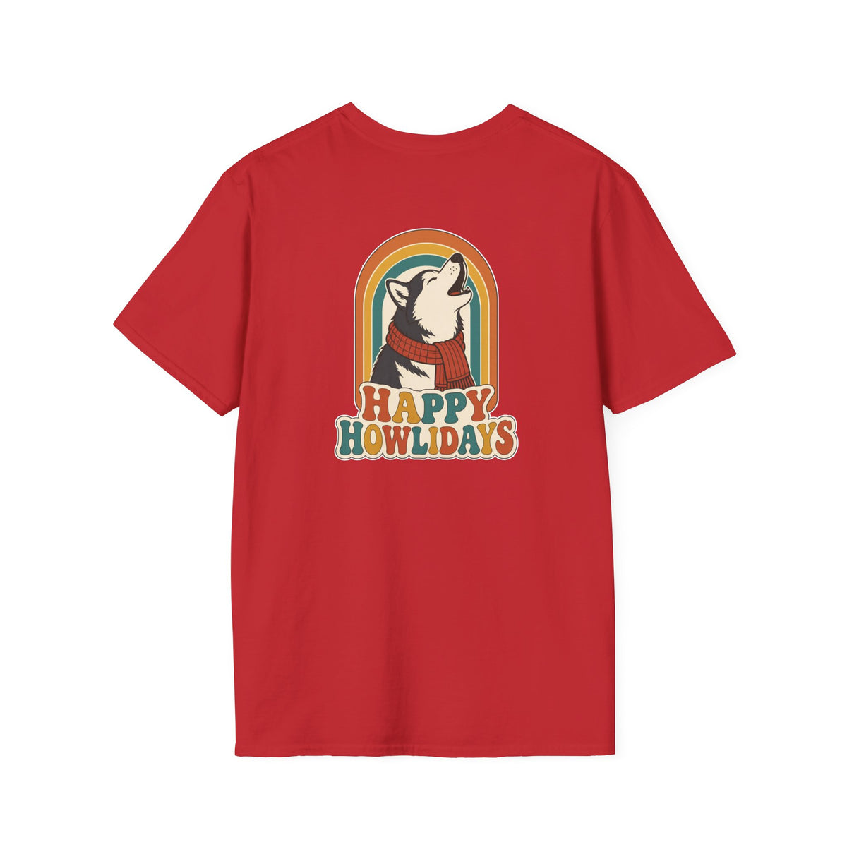 Retro Christmas Dog T-Shirt Happy Howlidays Vintage Dog Lover Shirt Unisex Softstyle Tee Christmas Gift