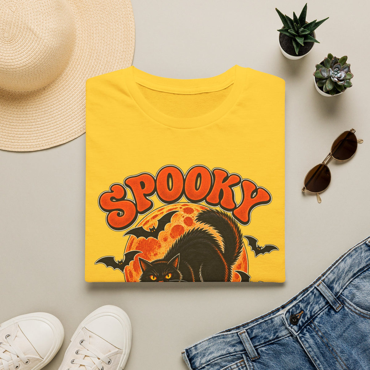 Retro Black Cat Halloween Shirt | Vintage Spooky Season Graphic Tee | Womens Halloween T-Shirt