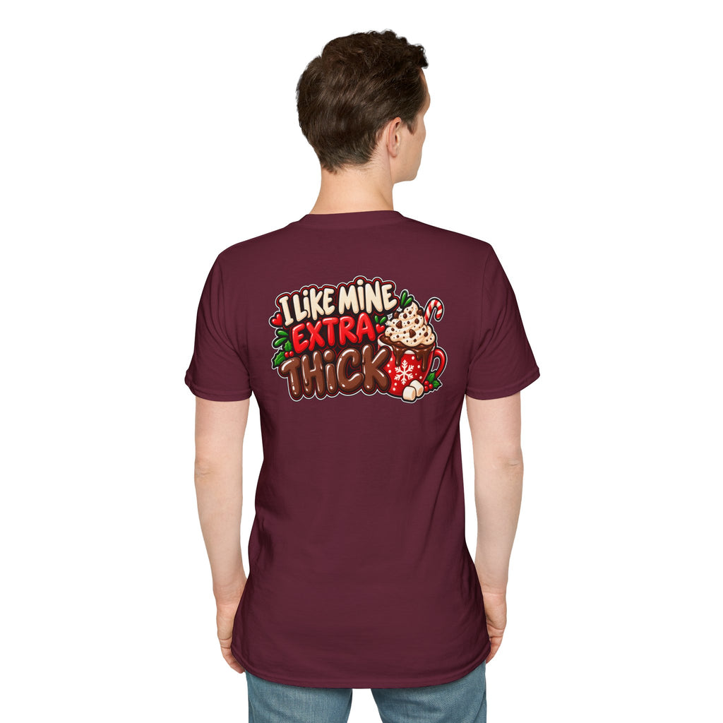Funny Christmas Pun Tee Cheeky Holiday Shirt Dark Humor Funny Shirt I LIKE MINE EXTRA THICK T-Shirt Unique Gift