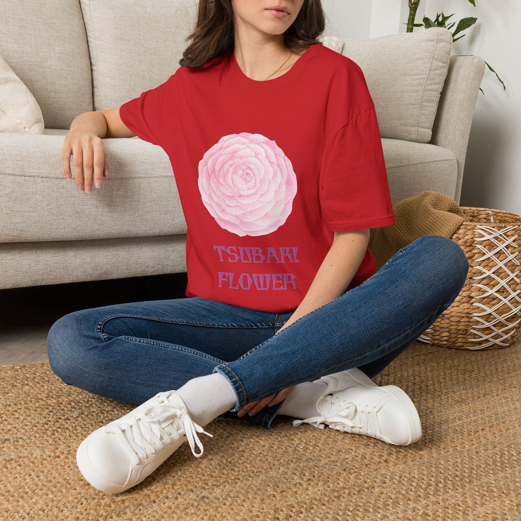 Tsubaki Japanese Camellia Unisex Softstyle T-Shirt Gift Cotton Japan Art Flower