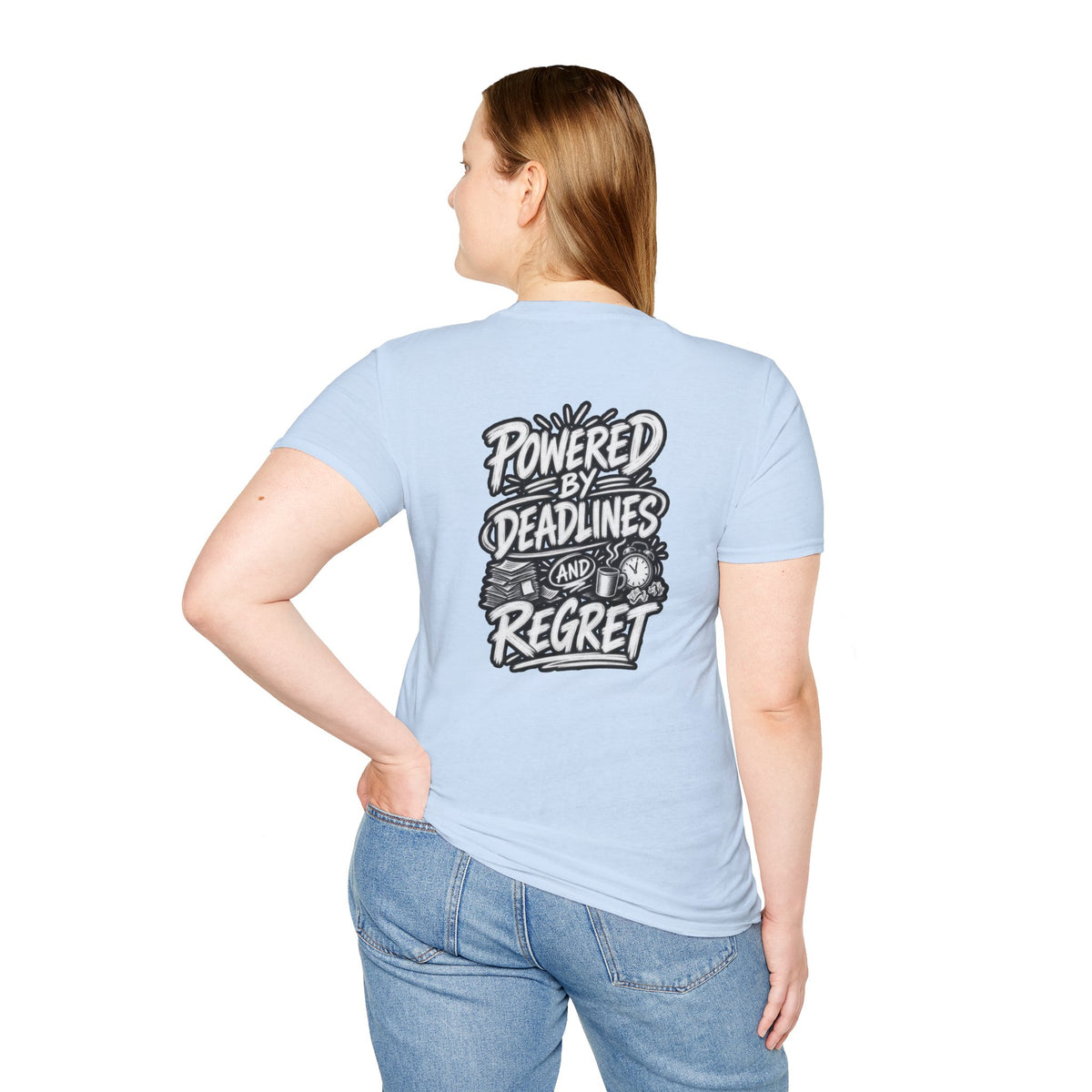 Funny Dark Humor Shirt Powered by Deadlines and Regret Funny Office Tee Unique Coworker Gift
