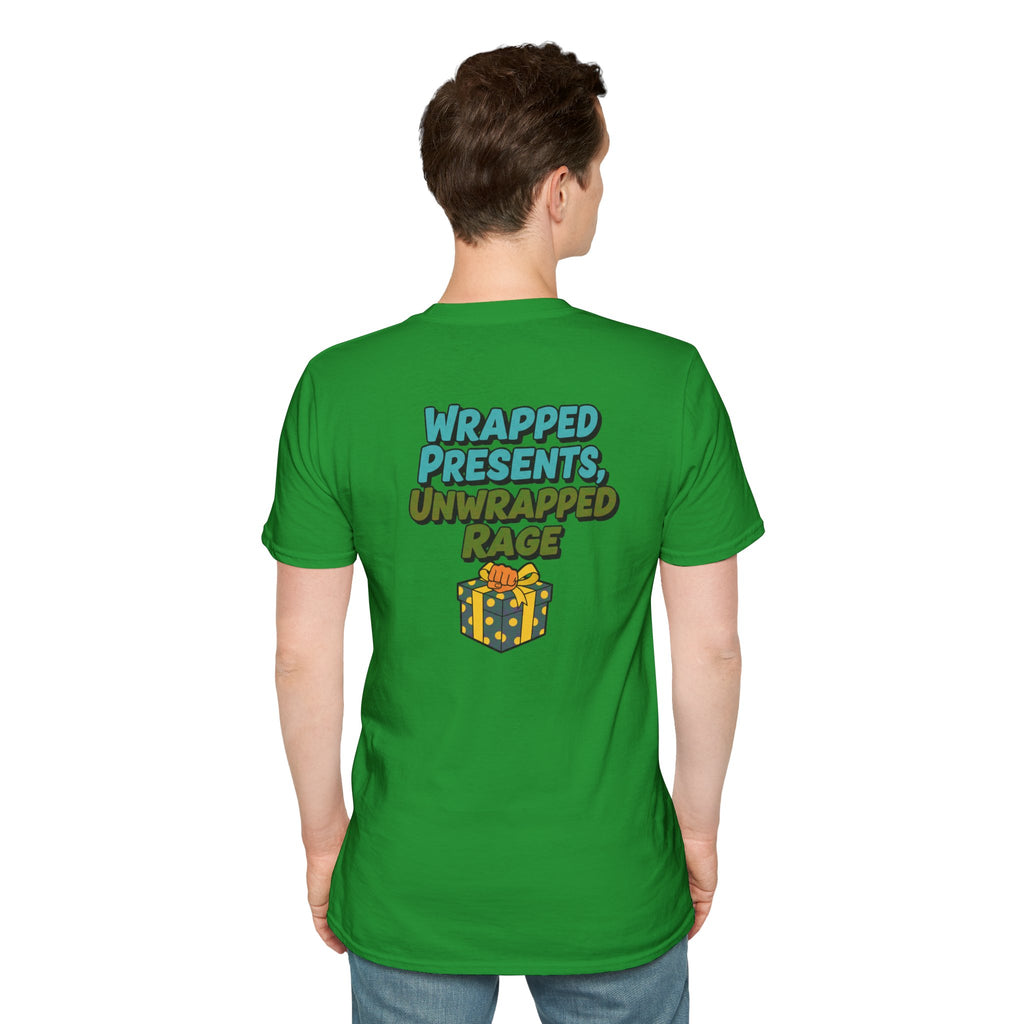 Dark Humor Christmas Shirt Wrapped Presents Unwrapped Rage Funny Sarcastic Unisex Softstyle Tee Adult Christmas Gift