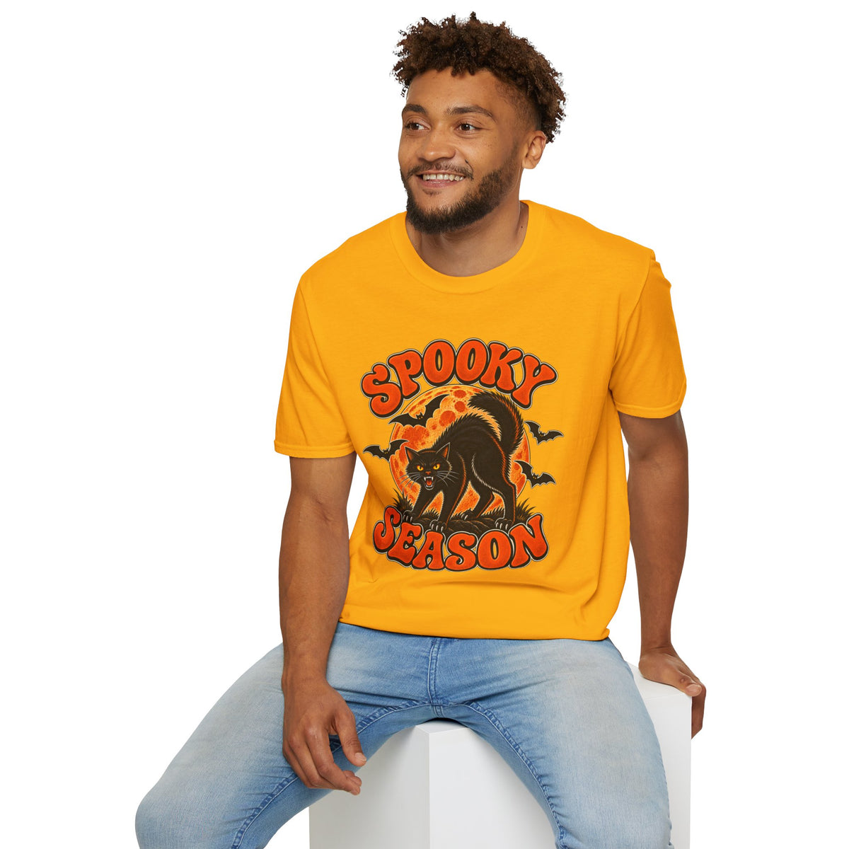 Retro Black Cat Halloween Shirt | Vintage Spooky Season Graphic Tee | Womens Halloween T-Shirt