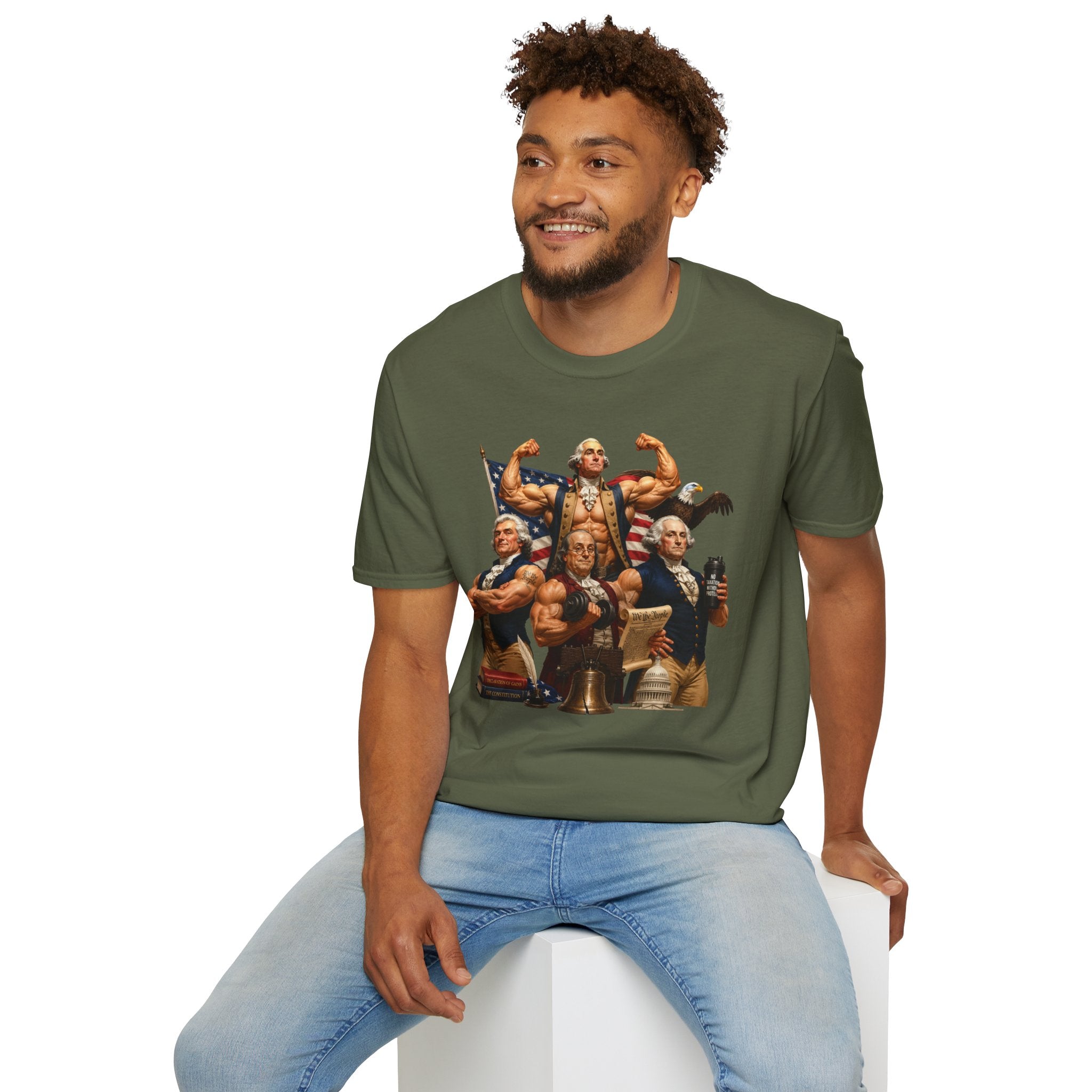 Funny USA Unisex Softstyle T-Shirt Giant Declaration Receipt Funny Patriotic T-Shirt United States of America Benjamin Franklin George Washington Tshirt
